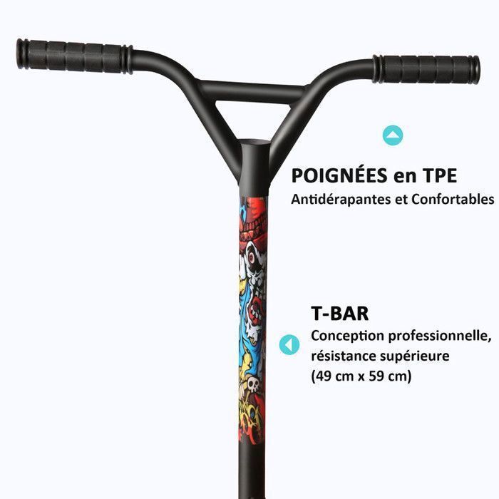 Patinete freestyle con rodamientos ABEC 9 de 100 mm, cuadro de aluminio, patinete recreativo robusto para niños y adolescentes.