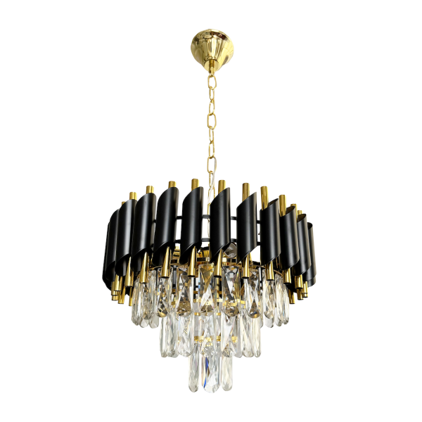 Żyrandol Kryształowy do Salonu CRISTAL Czarno-złoty 5xE14 38x85 cm Glamour