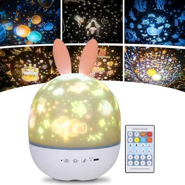 Lámpara nocturna con proyector para bebés, lámpara musical LED para niños, 8 canciones, 6 películas proyectadas, lámpara con proyector de estrellas para dormitorio.