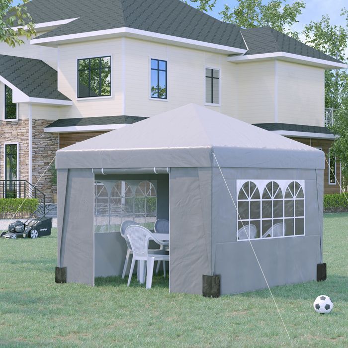 Garden gazebo - Outsunny - pop-up folding marquee/party tent, UV-resistant 30+ walls, carrying bag - steel - 3x3m - light grey