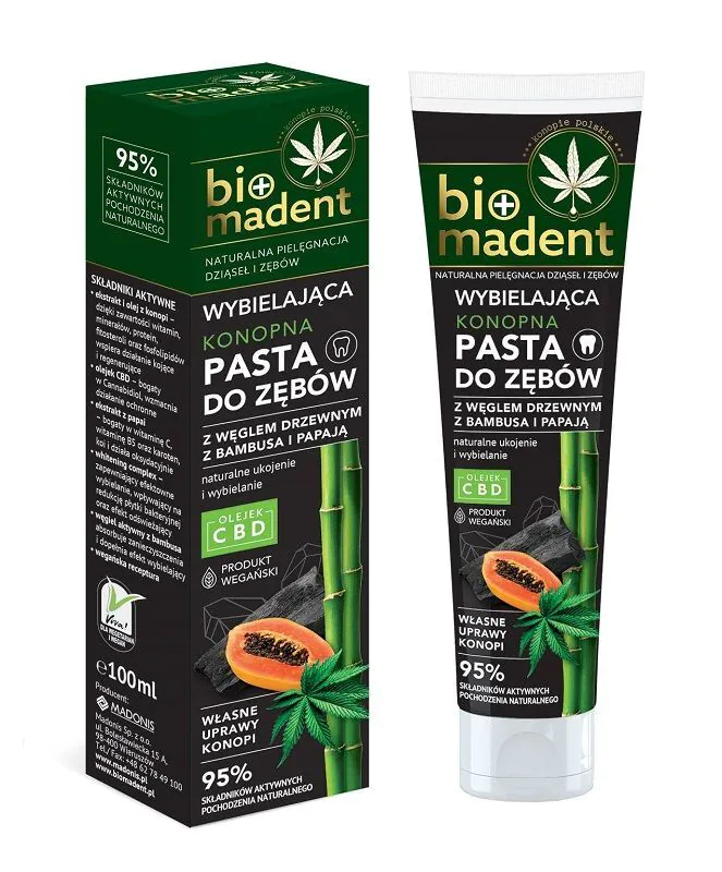 BIOMadent Konopna Pasta do zębów z Węglem Drzewnym z Bambusa i Papają Wybielająca