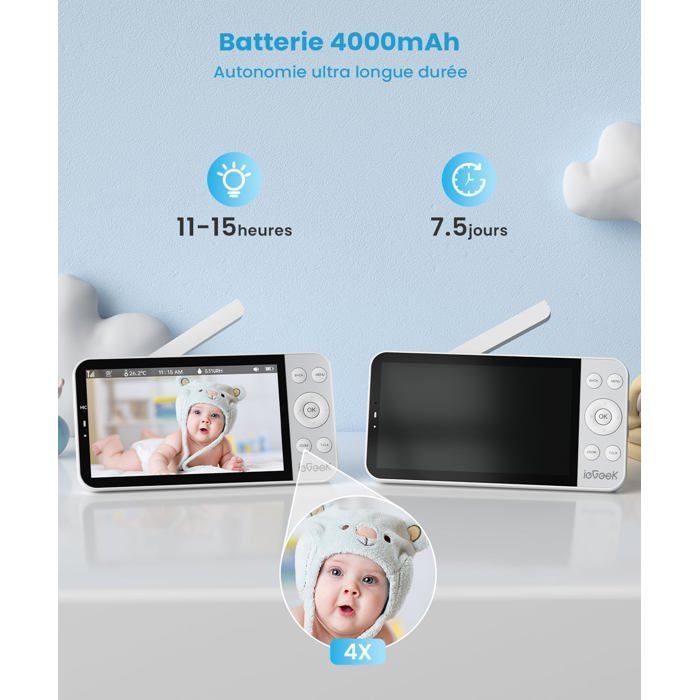 Cámara de vigilancia para bebés ieGeek 2.5K con luces nocturnas de colores, cámara para bebés de 5.5