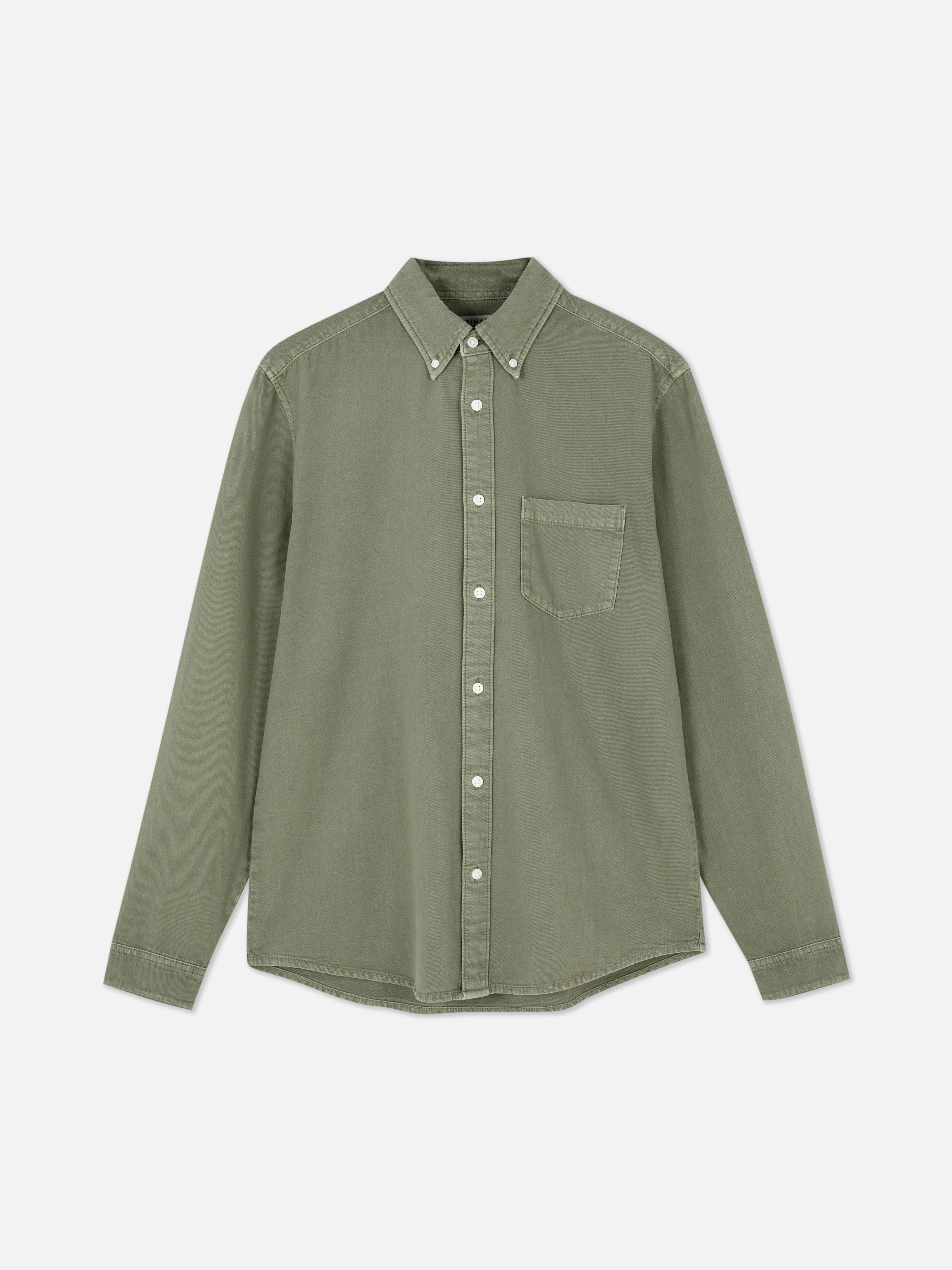 Cămașă cu mânecă lungă din bumbac twill Cămașă casual din bumbac twill cu mânecă lungă și închidere cu nasturi