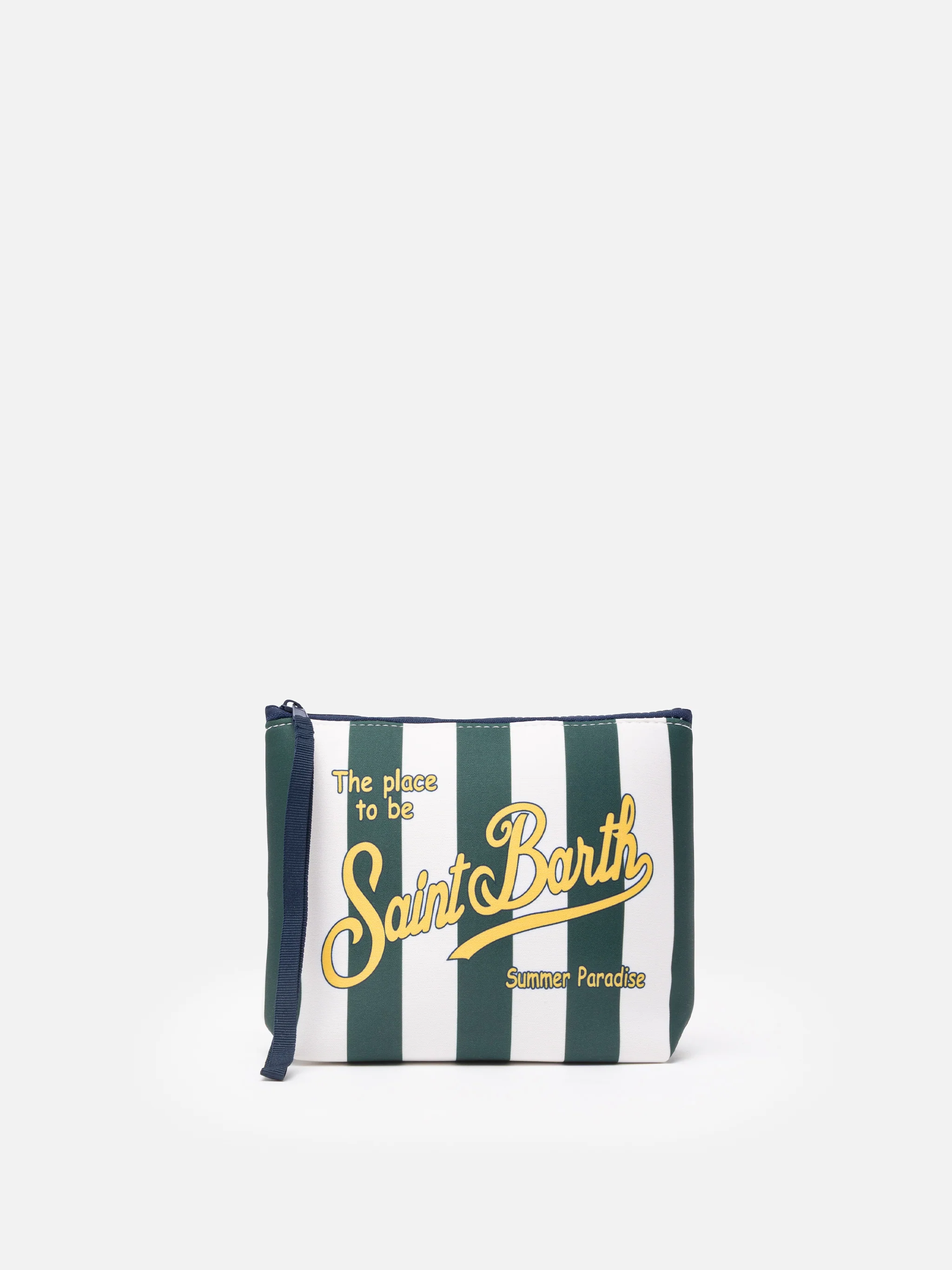 Aline scuba clutch tas met groene streepprint