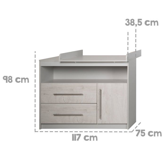 Commode à langer ROBA Maren 2 - Gris clair - Blanc - Hauteur 90,5cm