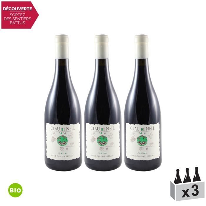 Clau de Nell Grolleau Rouge 2014 - Bio - Lot de 3x75cl - Appellation IGP Val de Loire - Vin Rouge du Val de Loire - Cépage Grolleau