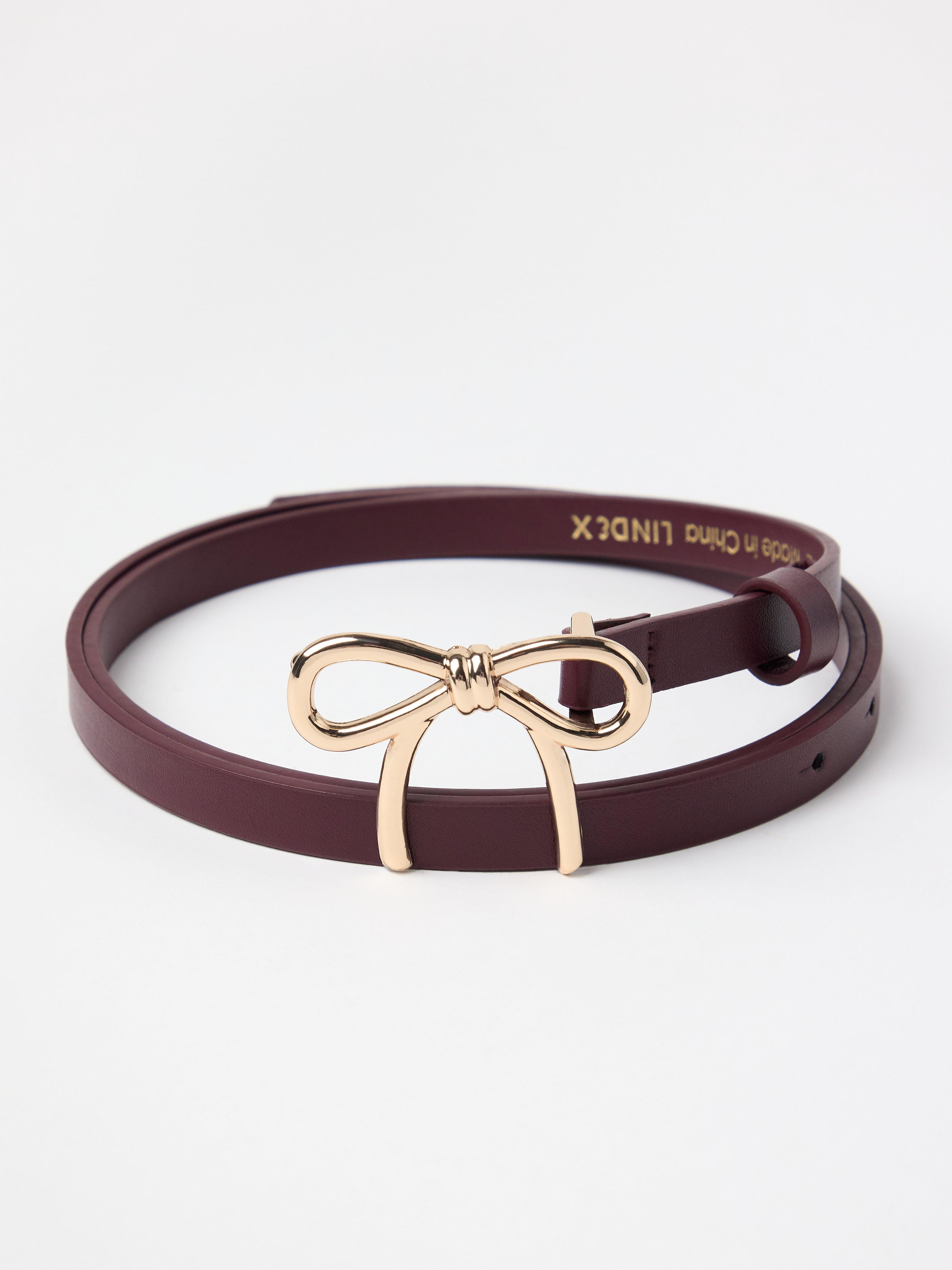 Úzký pásek s mašlí Tmavě zaprášená červená