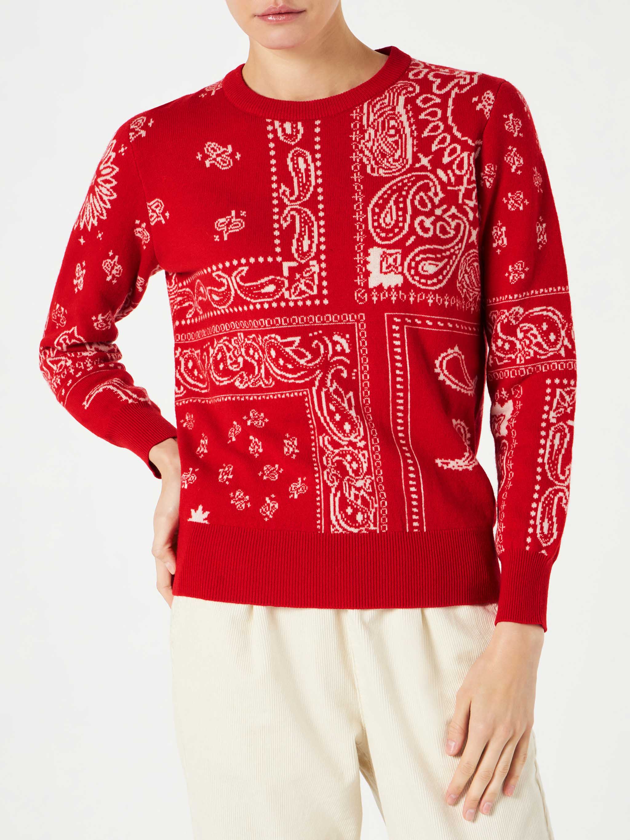 Maglione da donna con stampa bandana rossa