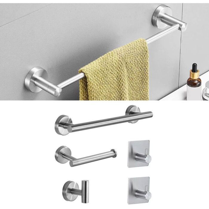 Juego de accesorios de baño - MHY® - 5 piezas - Toallero - Portarrollos de papel higiénico - Gancho adhesivo