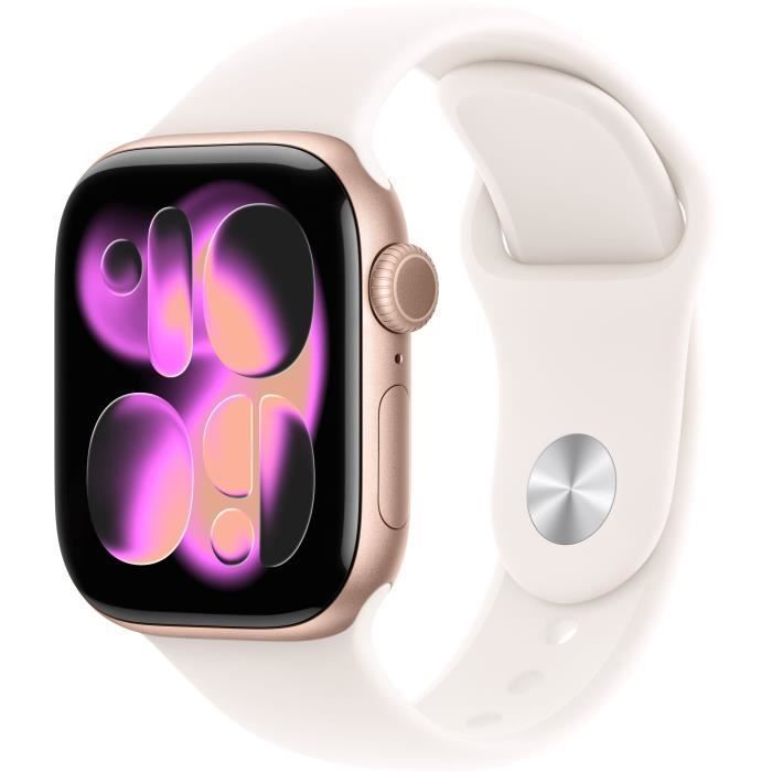 Apple Watch Series 11 GPS + Cellular - 42 mm - Caja de aluminio oro rosa - Correa deportiva rosa claro - Talla S/M