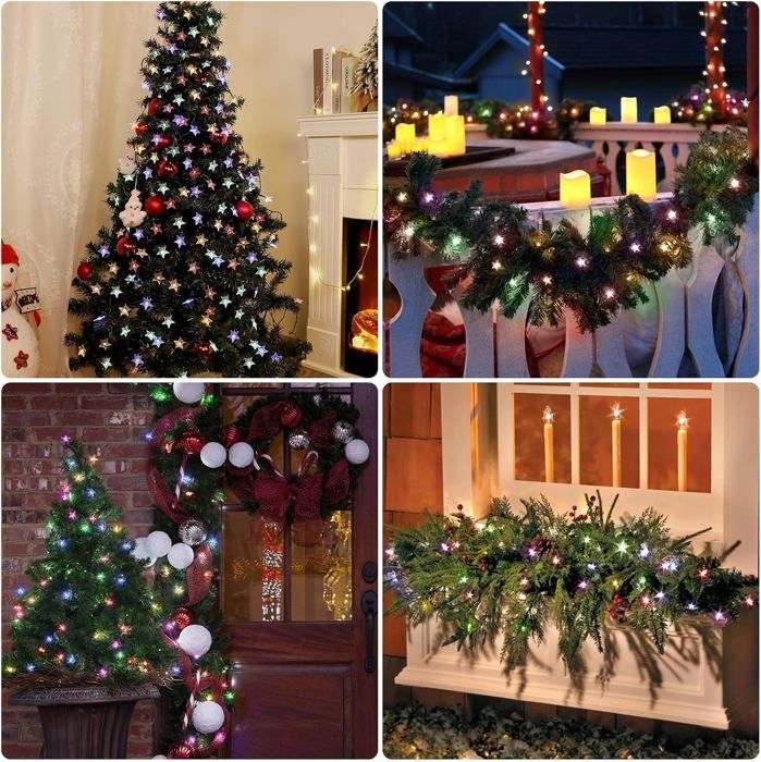 Guirlande lumineuse solaire d'extérieur,50 LED 7 m,étanche, en forme d'étoile,pour Thanksgiving,décoration de Noël,convient couleur