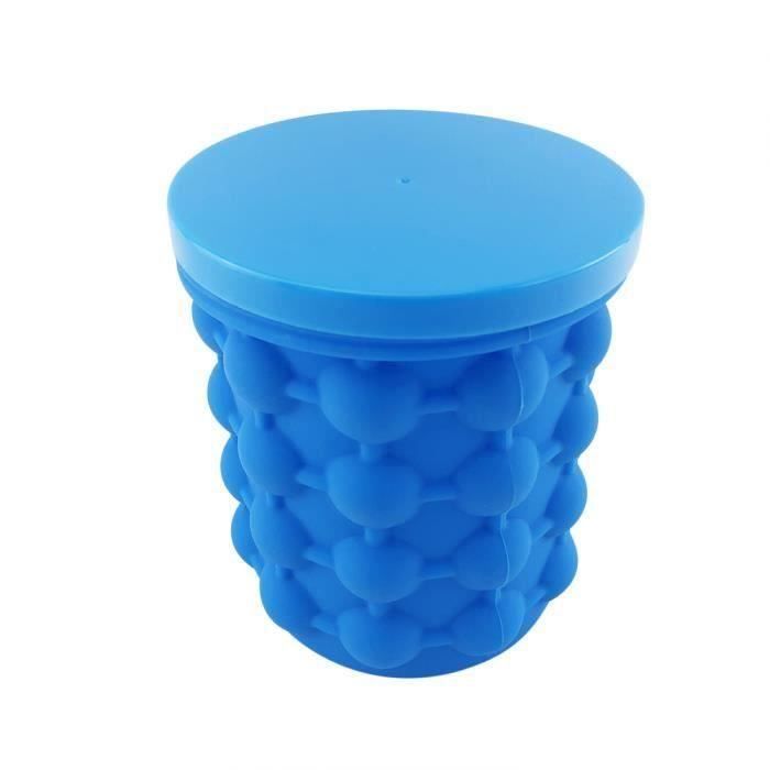 Seau à glace - Ice Genie - Silicone avec couvercle hermétique - Gain de place - Bleu 12x9x5 cm