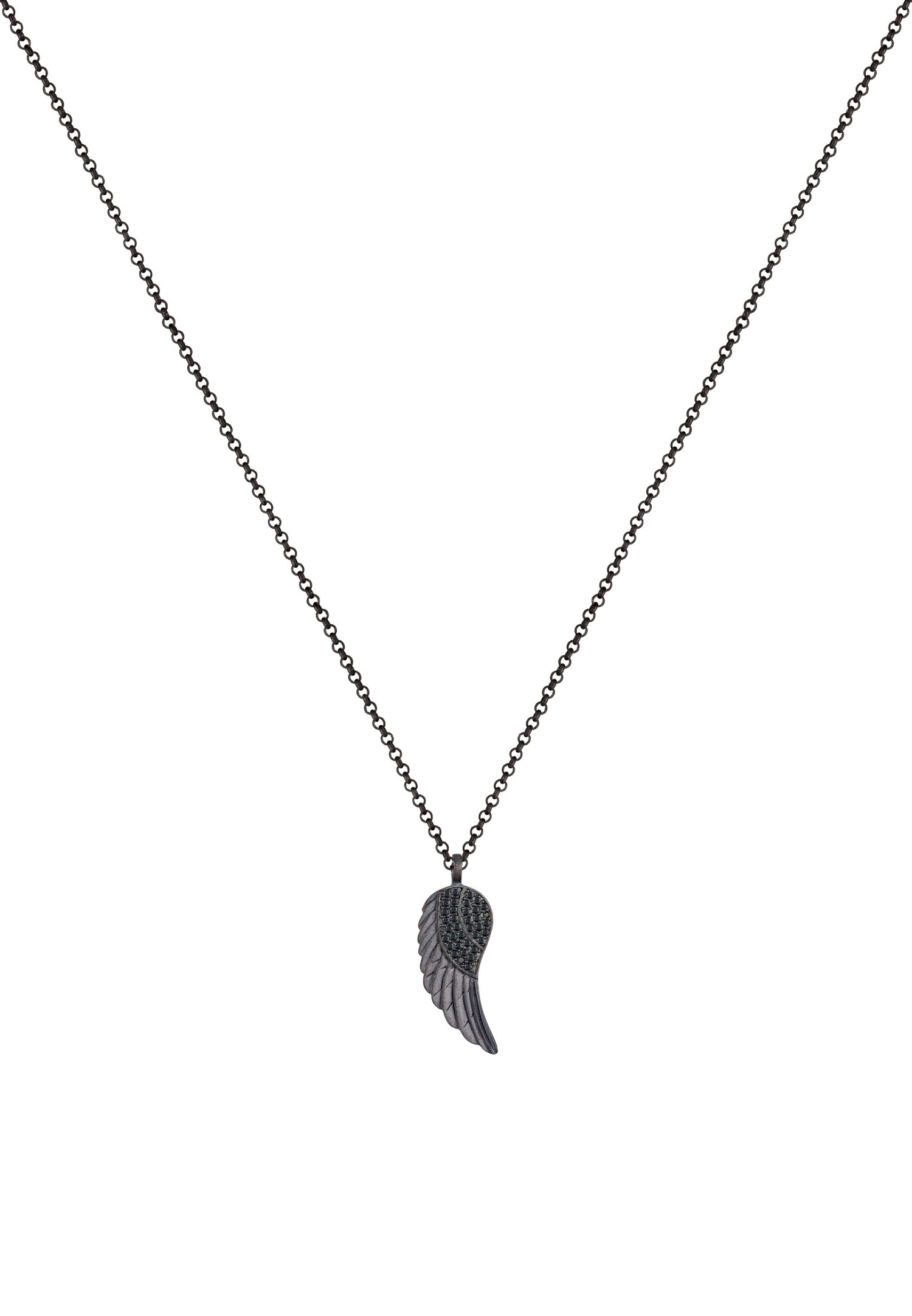 KUZZOI Pendentifs Ailes Oxydé Noir Cristaux Zircone Collier Hommes (925/1000) Argent