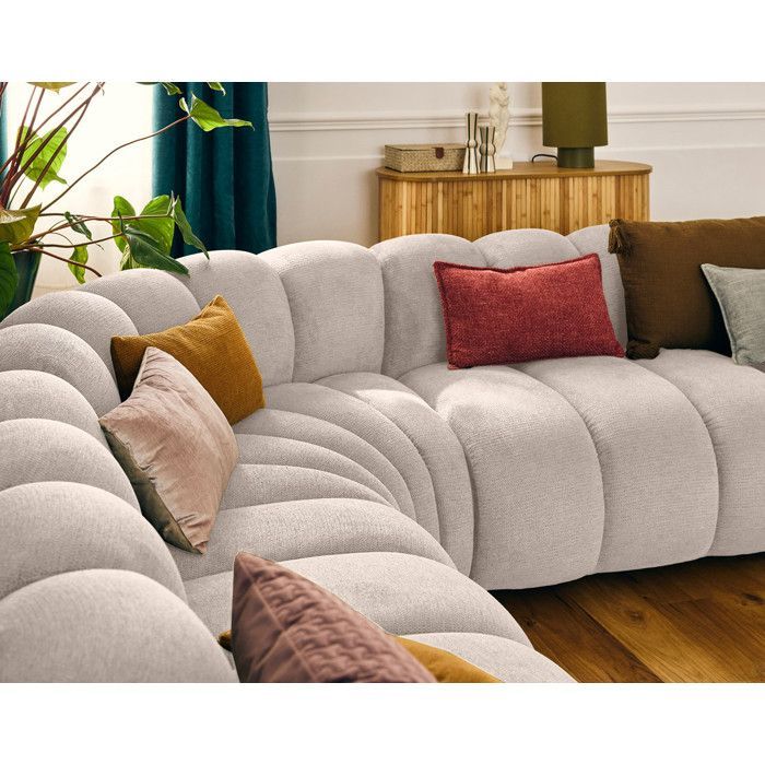 Debbie - Sofá modular esquinero derecho de 5 plazas en tela texturizada - Beige