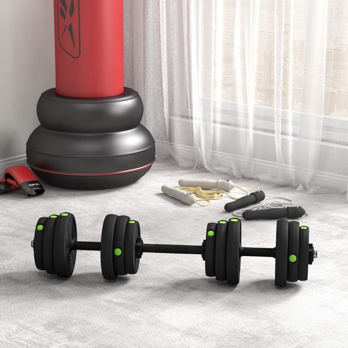Manubri regolabili 2 in 1 - SPORTNOW - con impugnature antiscivolo - 25 kg - bilancieri inclusi - allenamento muscolare