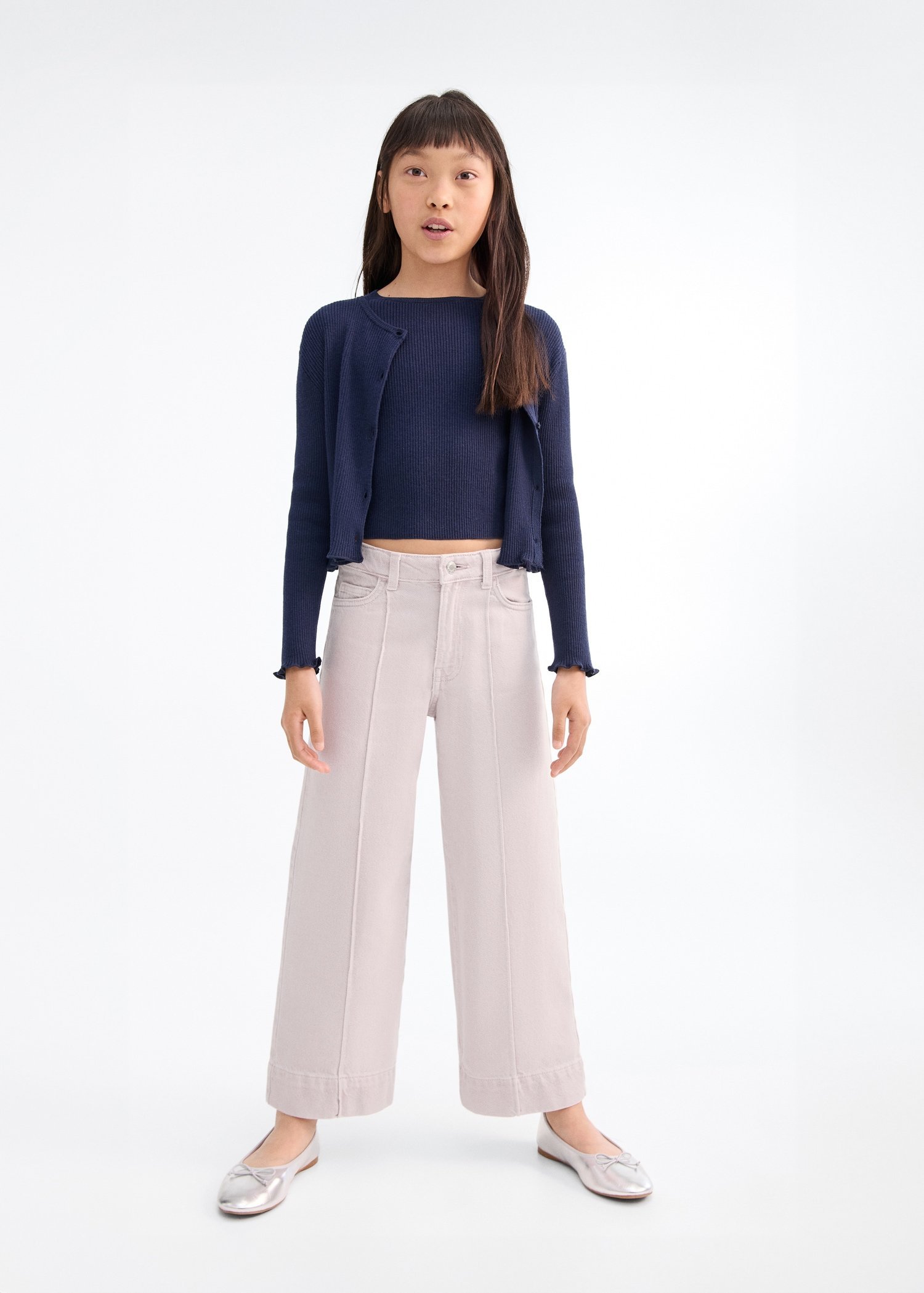 Mango Kids jeans met naaddetails - Relaxte pasvorm - paars
