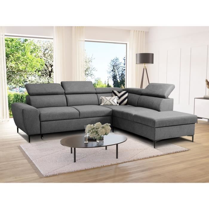 Reversible corner sofa bed with storage - 5-seater - KASIMIR - Anthracite fabric - 258 x 79/98 x 219 cm
