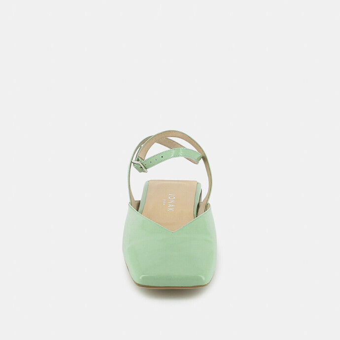 Ballerines ouvertes à brides  en cuir vernis lagon