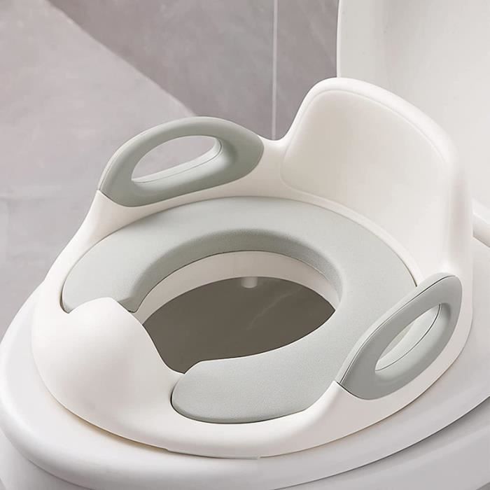 Asiento de inodoro infantil plegable LILIIN, blanco-gris, altura ajustable, antideslizante y cómodo.