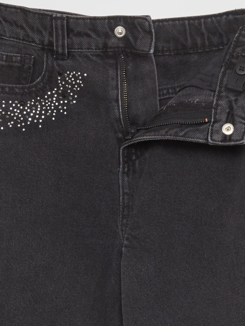 Calça jeans de pernas largas com strass - CINZA