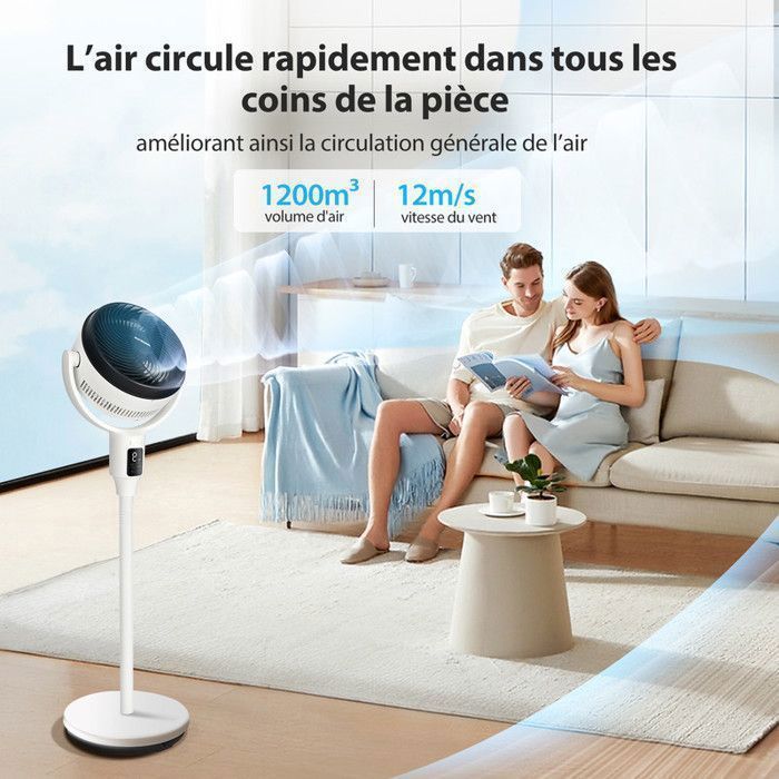 Ventilatore Aigostar per la circolazione dell'aria, 9 velocità, 24 W CC, oscillazione 3D, timer di 9 ore, silenzioso, da tavolo/scrivania.
