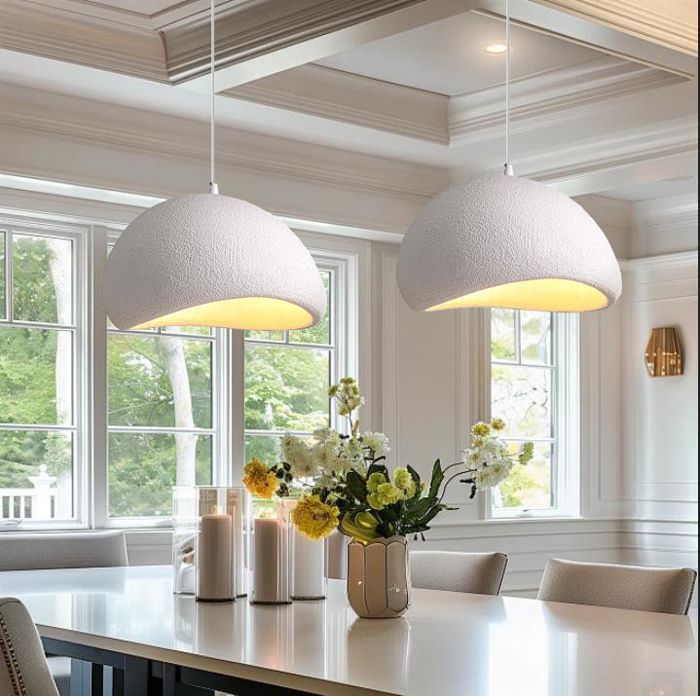 Lámpara colgante de cemento industrial moderna iDEGU de 30 cm, lámpara de techo con diseño Edison creativo para sala de estar y dormitorio, color blanco.