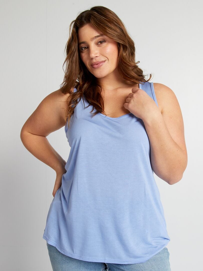 Camiseta sin mangas elástica con escote pronunciado - morado