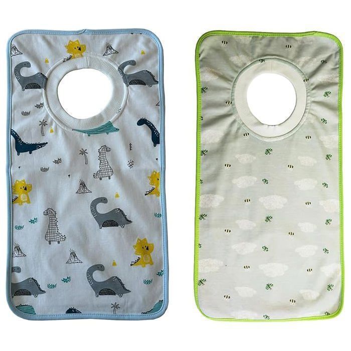 2 grote baby- en kinderkamer slabbetjes, verstelbaar, 100% katoen, comfortabel en zacht, elastische halslijn, voor kinderen van 6 tot 48 maanden.