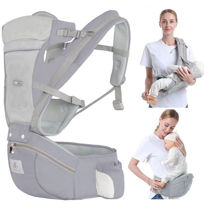 Porte Bébé Ergonomique Physiologique, Bonne respirabilité Convient à toutes les saisons,Facile à Porter, pour 0 à 36 Mois Bébé -Gris