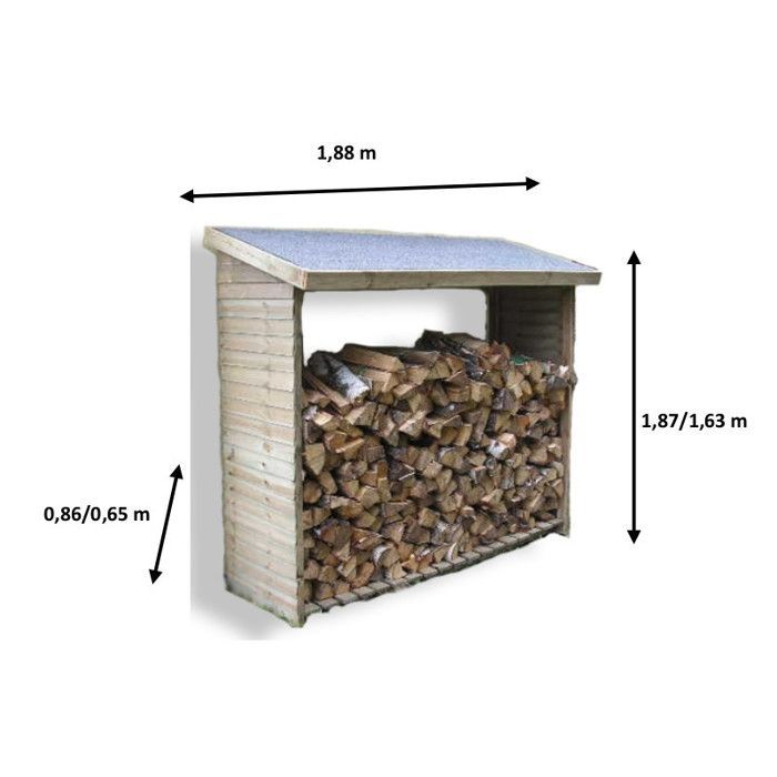 Caseta de almacenamiento de madera tratada a presión, de montaje en pared - 2 metros cúbicos - 188 x 86-65 x 187-163 cm - Madera natural