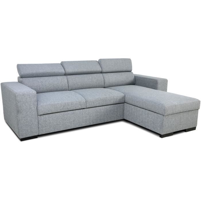 Sofá cama esquinero reversible con almacenamiento - 4 personas - VICOMTE - Tela gris - 237 x 76/88 x 167 cm