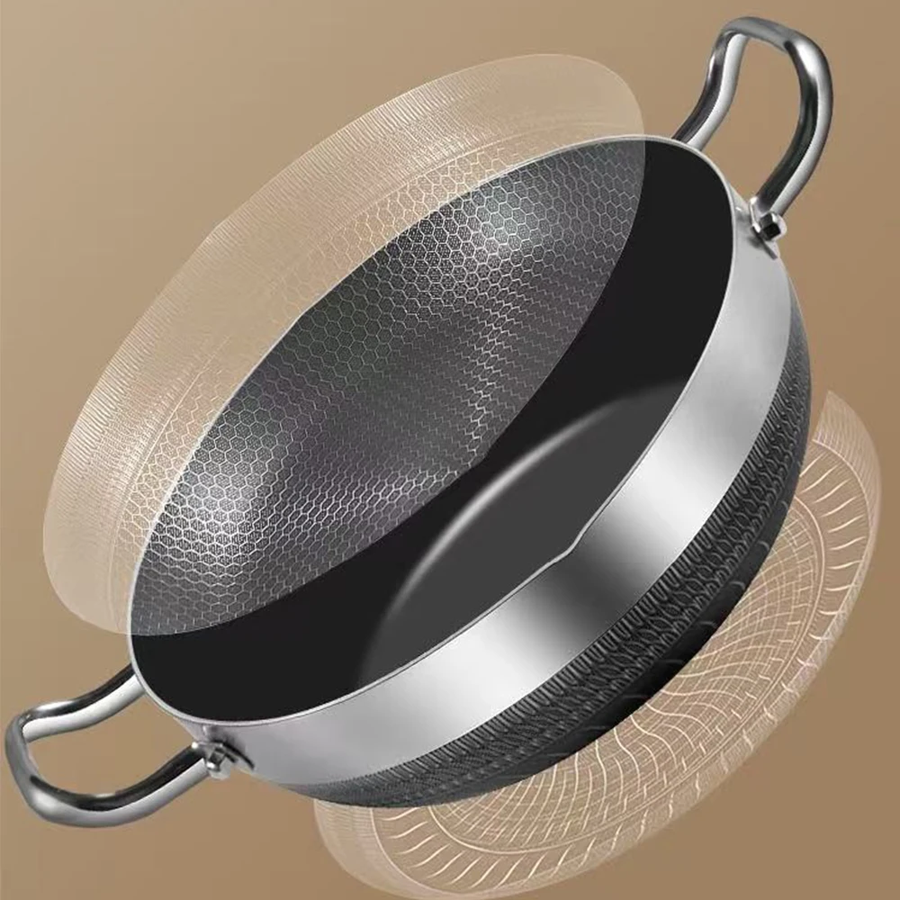 Wok en acier inoxydable 316, 30 cm, antiadhésif, compatible induction et gaz, ustensile de cuisine durable.