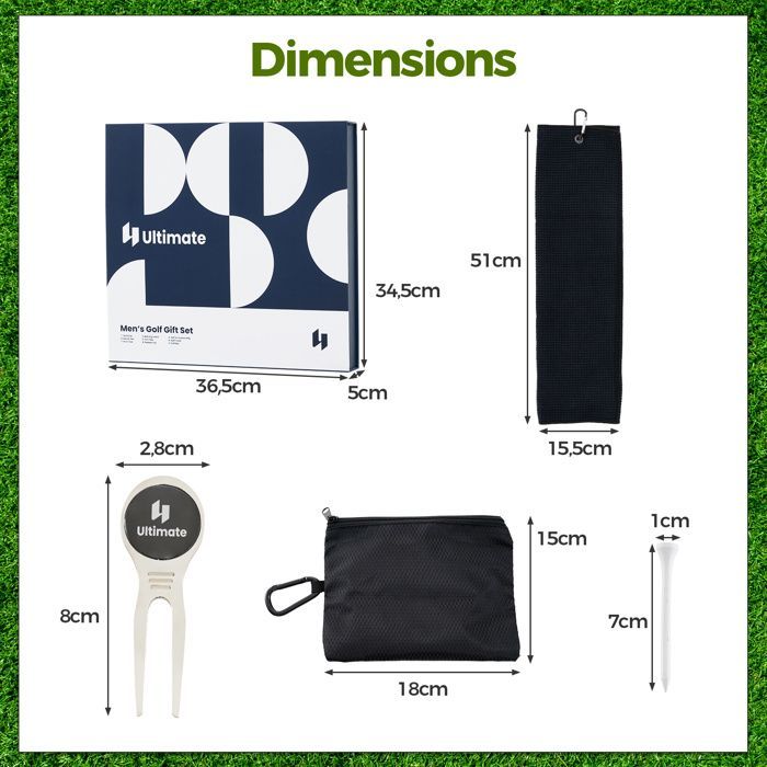 Juego de herramientas de golf COSTWAY de 24 piezas para hombre: incluye 3 pelotas, 12 tees de golf, herramienta para reparar divots, toalla, cinturón, gorra, marcador y bolsa.