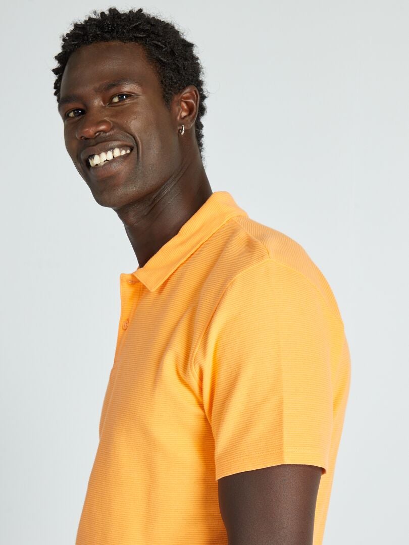 Camisa polo jacquard de cor sólida - LARANJA