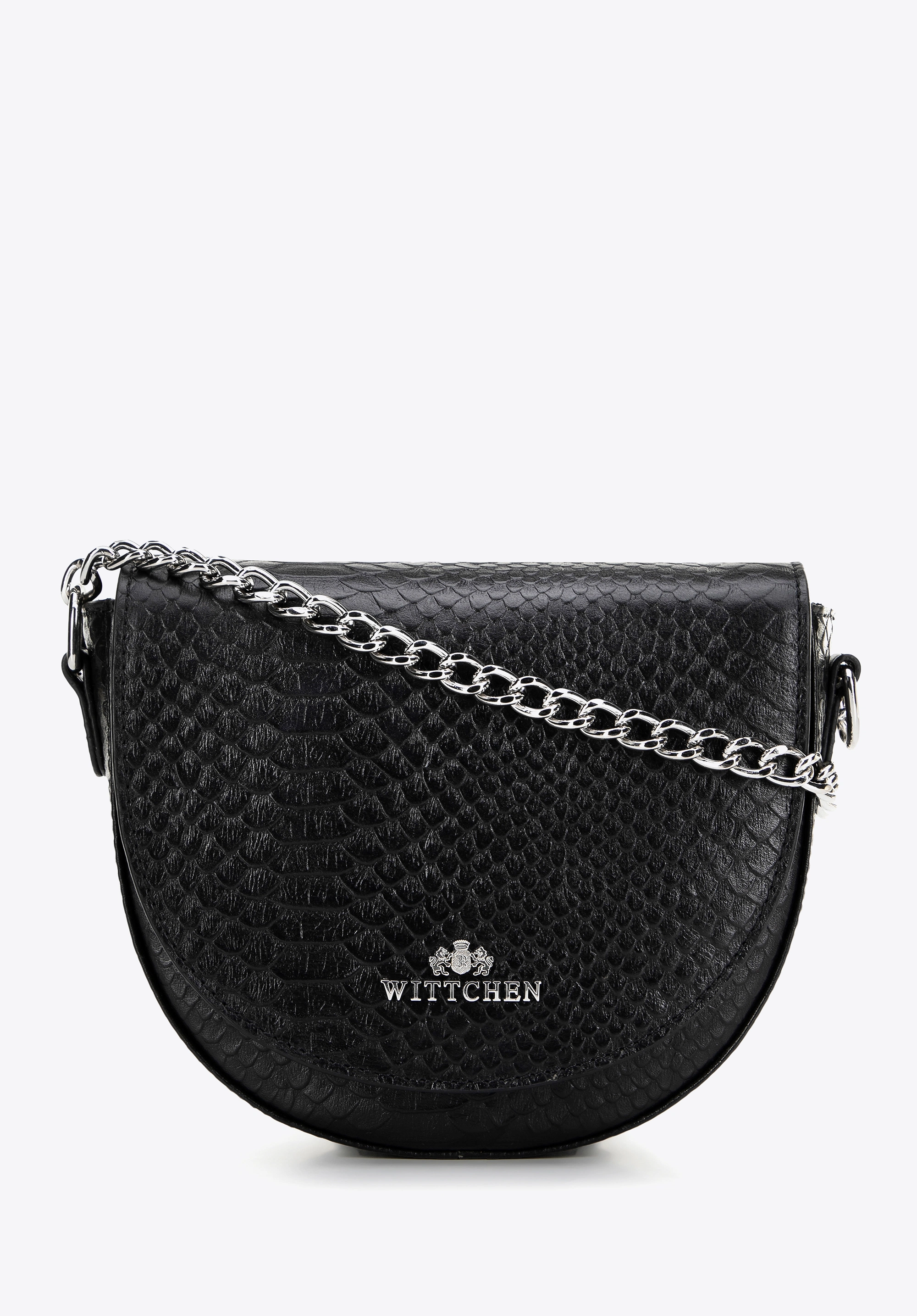 Damska torebka saddle bag ze skóry croco czarno - srebrna