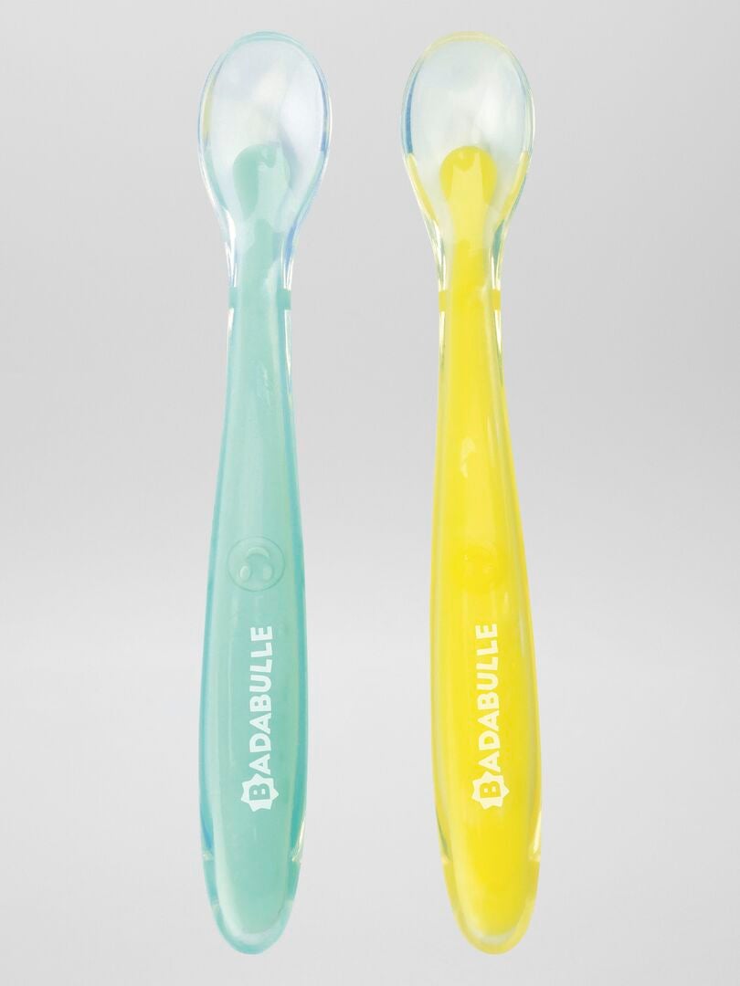 Set van 2 'Badabulle' siliconen lepels - blauw/geel