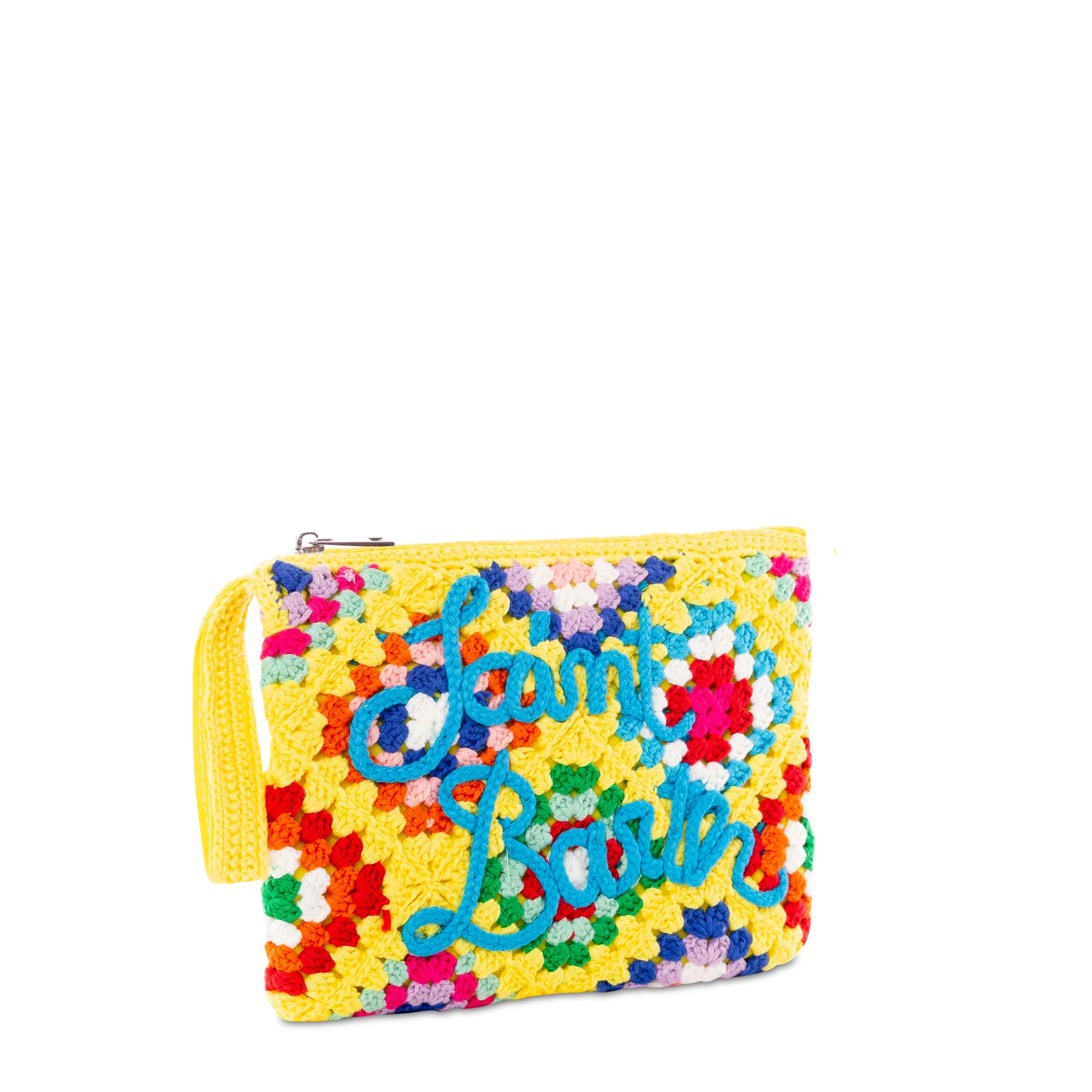 Pochette Parisienne au crochet jaune avec broderie Saint Barth