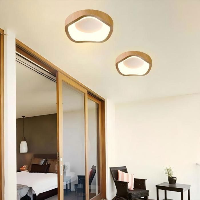 Lámpara de techo LED de estilo moderno WOTTES - 12W Blanco cálido IP54 Impermeable Lámpara de techo de madera para baño - 1 unidad Lisa Ø20CM