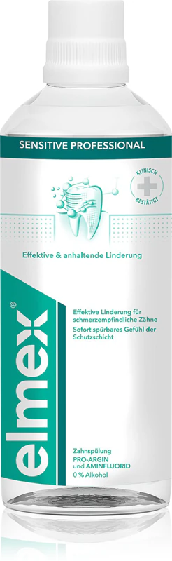 Elmex Sensitive Professional Pro-Argin, enxaguante bucal para dentes sensíveis.