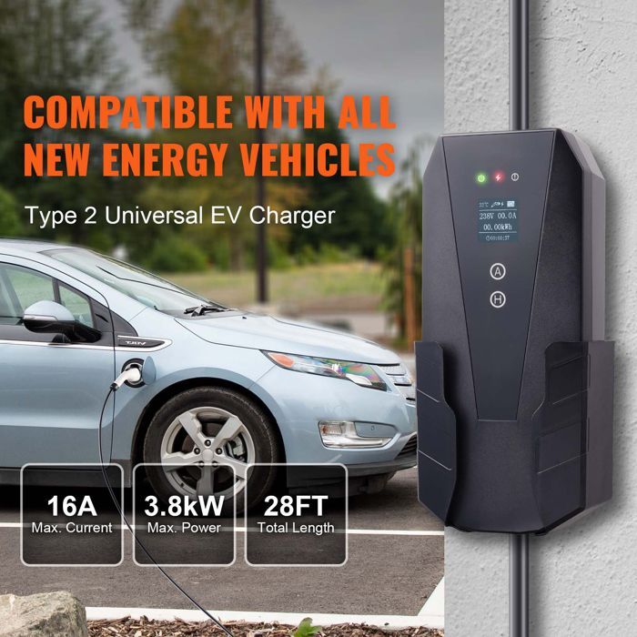 Cargador portátil para vehículos eléctricos Duoku Tipo 2 - 16A 3.7kW - Cable de 8.5 metros - Enchufe CEE 7/7