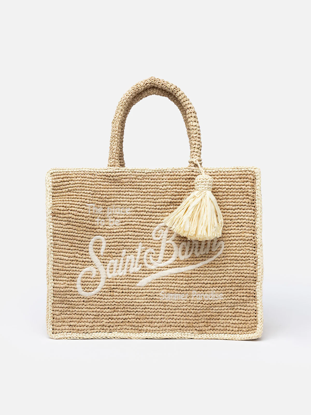 Colette Raffia Handbag - Natural Beige with Saint Barth Logo Embroidery & Zipped Pocket | MC2 Saint Barth