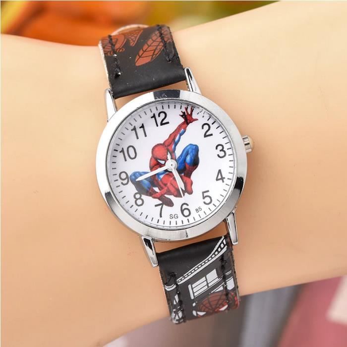 Montre enfant - Marvel - Spiderman - Cuir noir - Affichage analogique - Boîtier rond