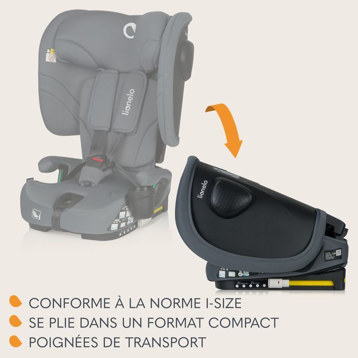 Cadeira auto LIONELO Nelly i-Size 76-150cm - ISOFIX - Dobrável - Porta-copos - Grupo 1/2/3 - Cinza