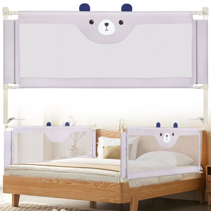 Barrière de lit MENGDA 200 - Sécurité pour bébé - Maille respirante - Gris