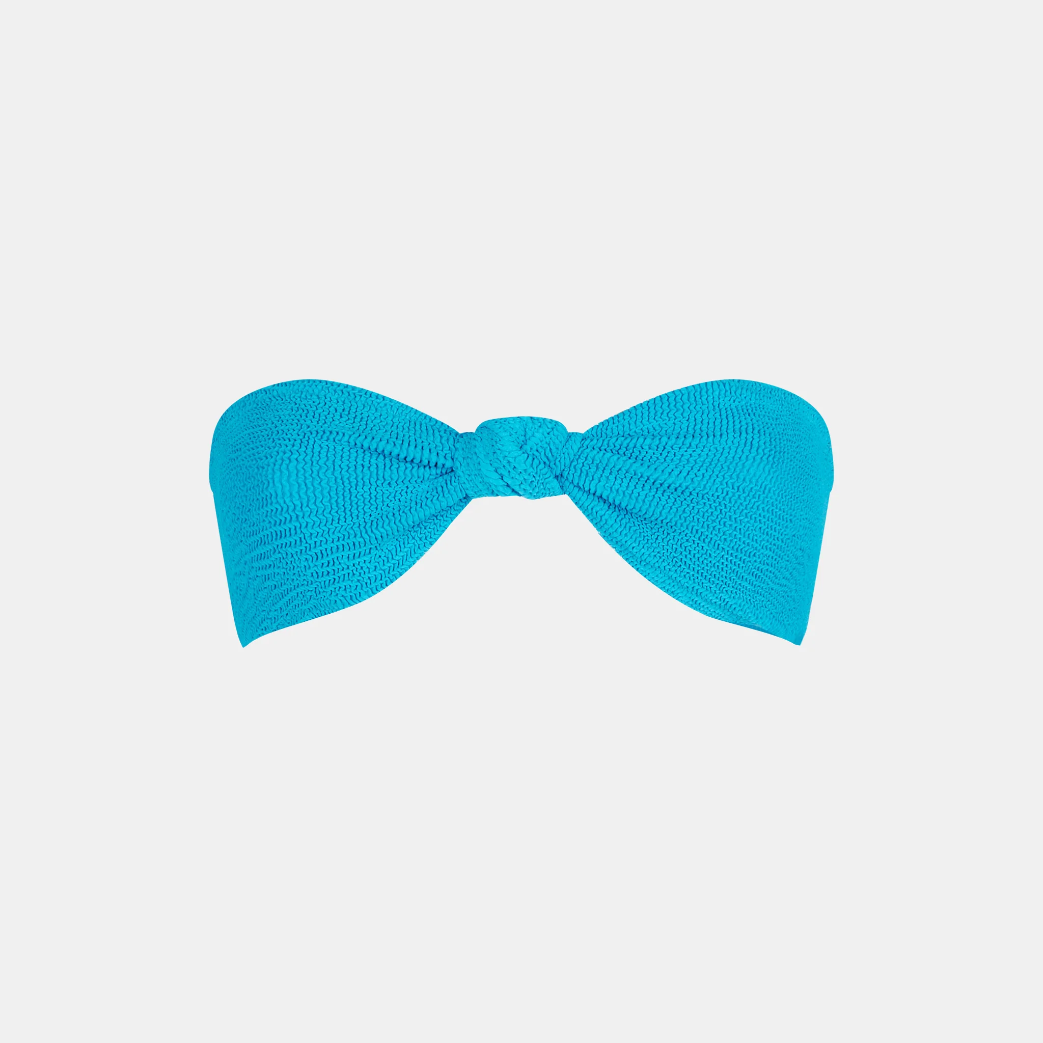 Top bandeau azul claro arrugado para mujer con nudo