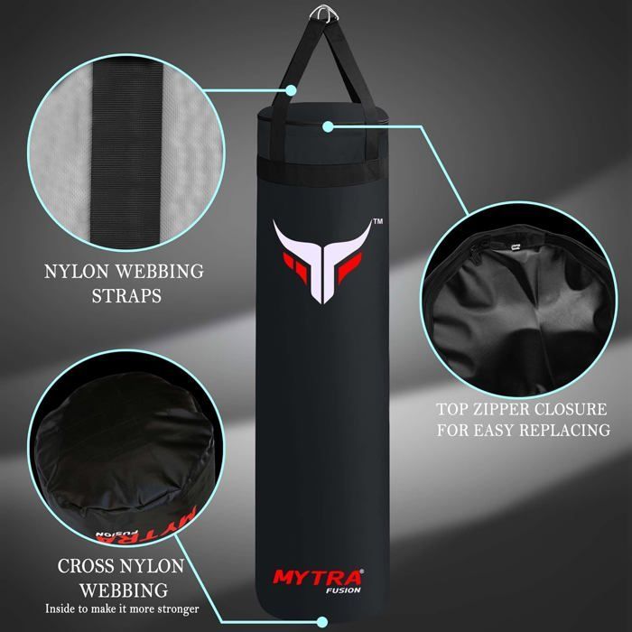 Sacco da boxe vuoto da 152 cm - Mytra Fusion - Sacco da boxe rinforzato e non imbottito - Arti marziali Muay Thai - NERO