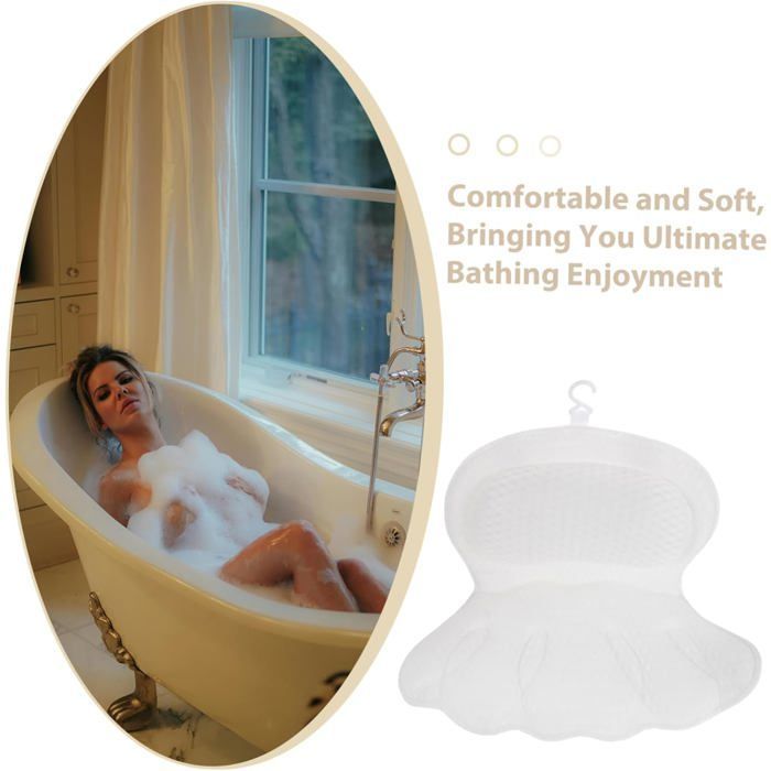 Cuscino ergonomico da bagno con poggiatesta, comodo per testa e collo, accessorio per spa, in rete traspirante e facile da pulire.