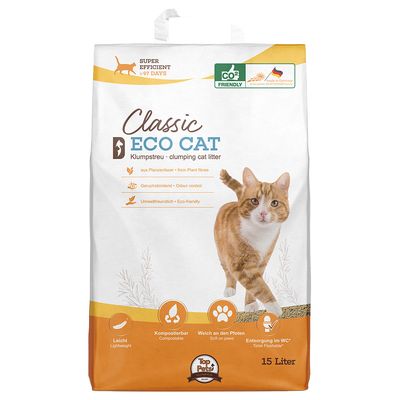 Litieră aglomerantă clasică ecologică pentru pisici, fabricată din fibre vegetale