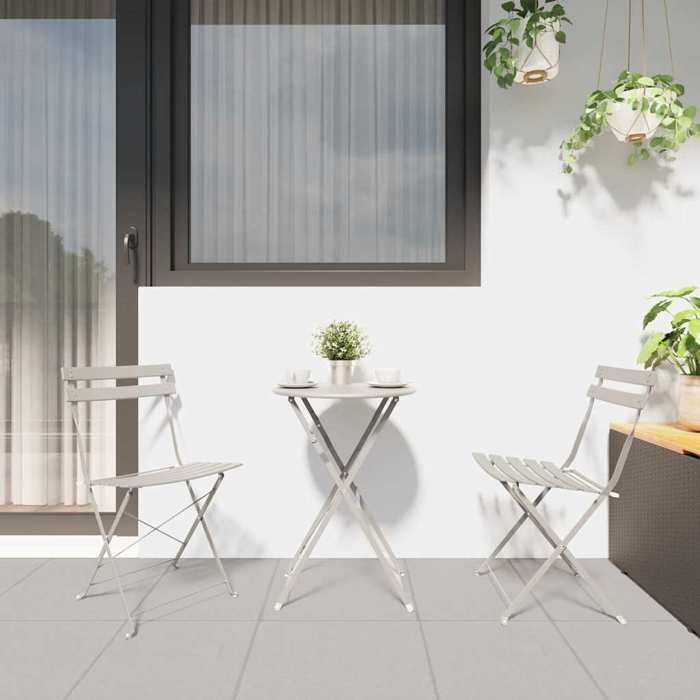 Folding bistro set - BURKE - 3 pieces - Beige - Steel - 50x50x71 cm - Folding table - 2 folding chairs