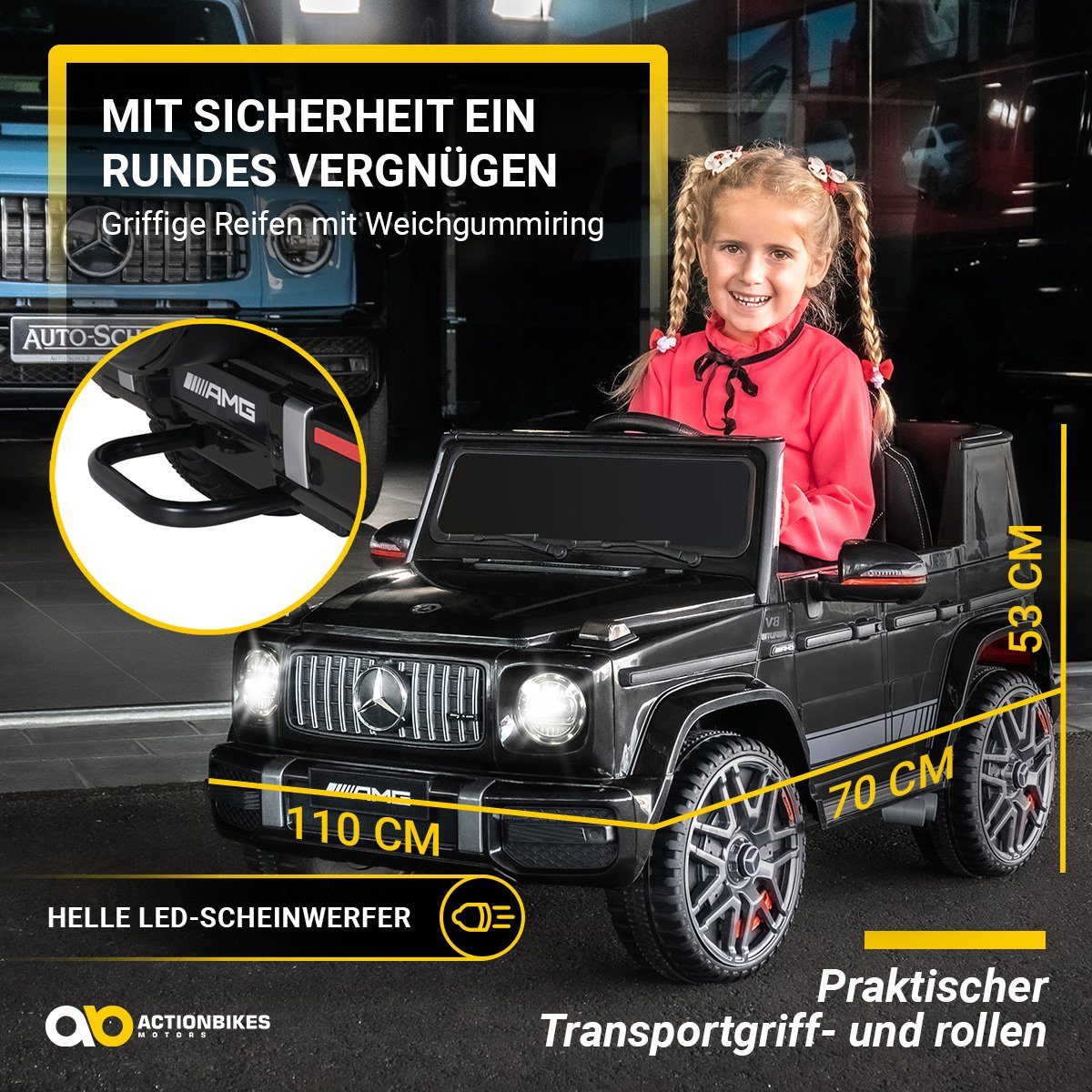 Actionbikes Motors Elektryczny samochód dziecięcy Mercedes Benz AMG G63 - Elektryczny samochód dziecięcy od 3 lat, ładowność 35 kg, (2 części), miękki rozruch - amortyzatory